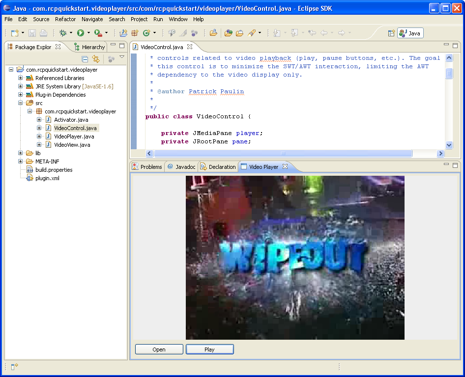 Video playing inside the Eclipse IDE